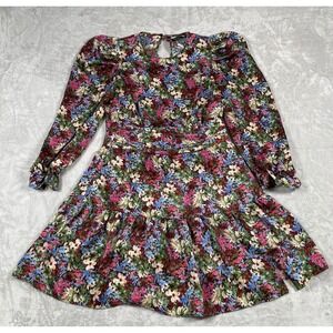 Zara Floral Print Mini Dress Long Sleeve Puff Shoulder Multicolor Medium M